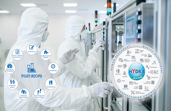MES-Branchenlösungen wie HYDRA for Life Science und PILOT:Pharma bieten ein breites Feld an Standardfunktionen für regulierte Fertigungsunternehmen (Bildquelle: MPDV, FELTEN, Adobe Stock, Gorodenkoff)