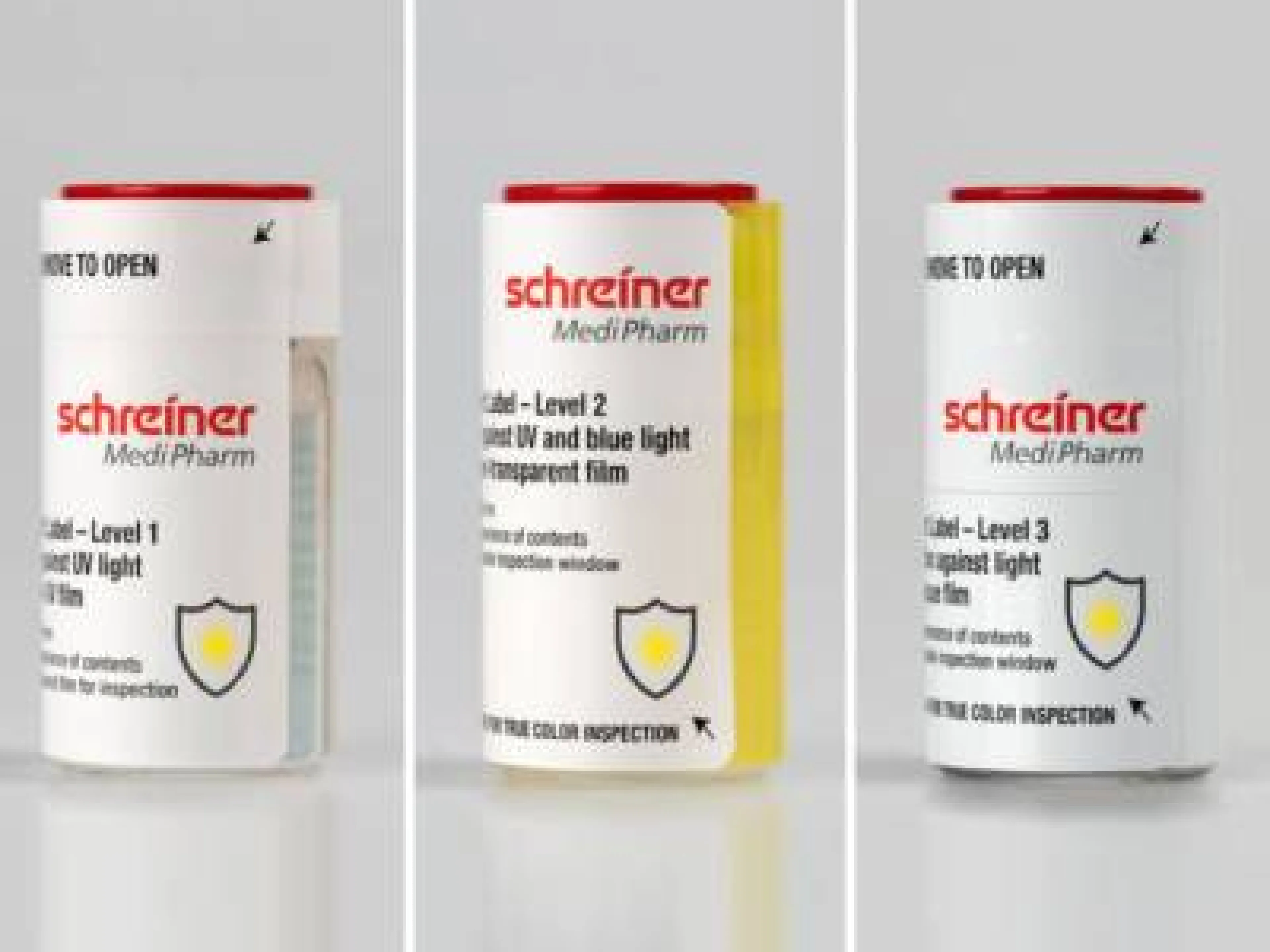 Drei verschiedene Labels in den Sicherheitsstufen 1 bis 3