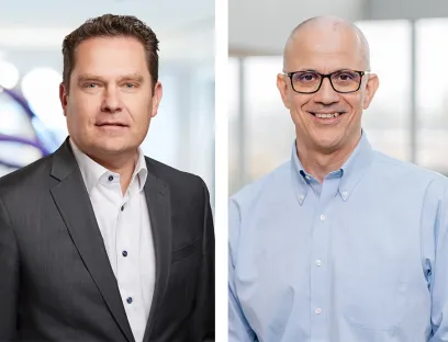 Jean-Charles Wirth (l.), neuer CEO Life Science, und Danny Bar-Zohar, neuer CEO Healthcare, Bild: Merck Jean-Charles Wirth (l.), neuer CEO Life Science, und Danny Bar-Zohar, neuer CEO Healthcare bei Merck