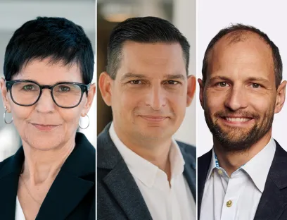 Sanofi und Cheplapharm beschließen strategische Partnerschaft: v.l.n.r.: Edeltraud Lafer und Sebastian Braun, die beiden Co-CEOs von Cheplapharm, und Thomas Grenier, Executive Vice President, General Medicines, Sanofi