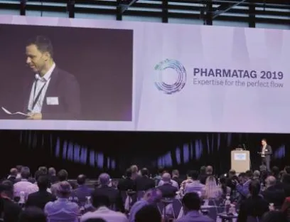„Unser Pharmatag 2019 war wieder ein voller Erfolg“, sagte Dr. Alexander Giehl, der den Standort Crailsheim von Bosch Packaging Technology seit 1. April leitet, Bild: Bosch Dr. Alexander Giehl auf dem Pharmatag 2019 von Bosch Packaging