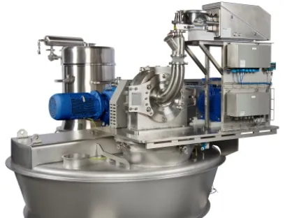 Feinprallmühle UPZ, montiert auf einem konischen Nauta-Schneckenmischer