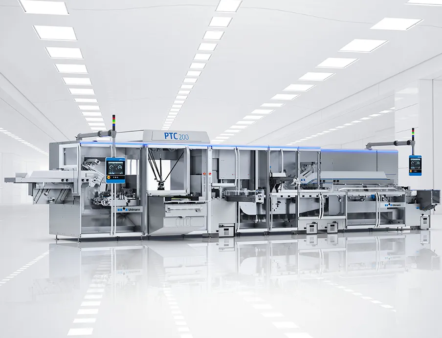 Pharmaverpackung: Die Verpackungslinie „PTC 200“ für die Verpackung von parenteralen Produkten in Karton-Mono-Verpackungen sorgt für mehr Nachhaltigkeit, Fälschungs- und Prozesssicherheit sowie maximale Flexibilität beim Verpacken von Parenteralia