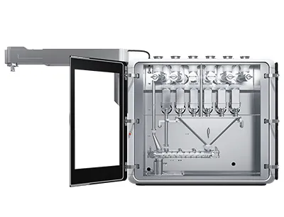 Dosier-Misch-Einheit FE CPS mit geöffnetem Prozessraum, Bilder: Fette Compacting Dosier-Misch-Einheit FE CPS mit geöffnetem Prozessraum