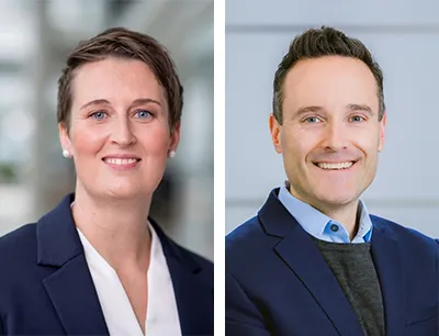Senta Brandt (links), Head of Transformation und Gerrick Rodrigues (rechts), Global Head of IT, Bild: Rentschler Biopharma Senta Brandt, Head of Transformation und Gerrick Rodrigues, Global Head of IT, Rentschler Biopharma